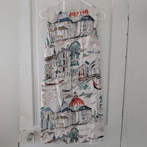 European Cityscape Print Midi Dress